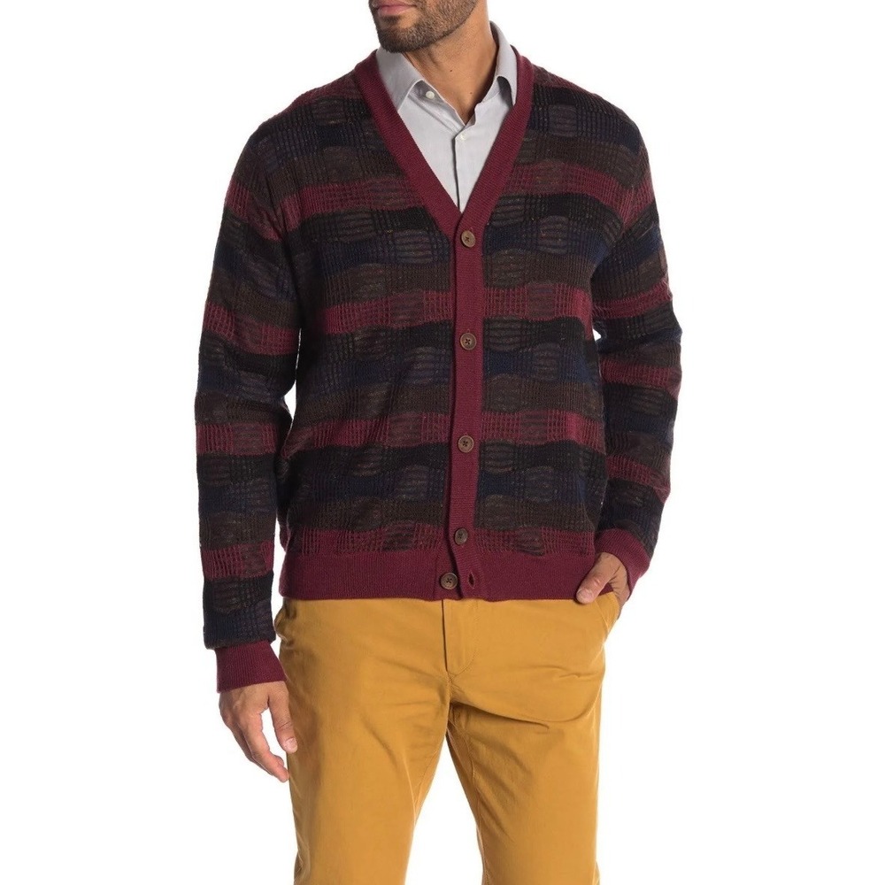ROBERT GRAHAM Bauta Textured Knit Cardigan 2XL Wool Linen Blend Grandpacore‎
